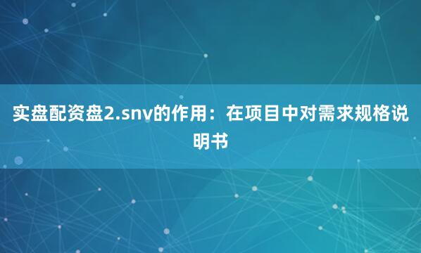 实盘配资盘2.snv的作用：在项目中对需求规格说明书